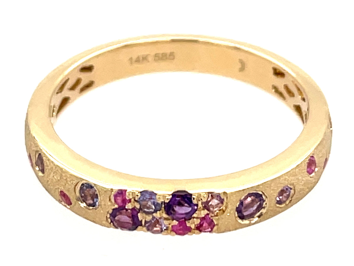 AMETHYST, PURPLE & PINK SAPPHIRE NARROW FLUSH SET RING, 3.1MM, SATIN FINISH