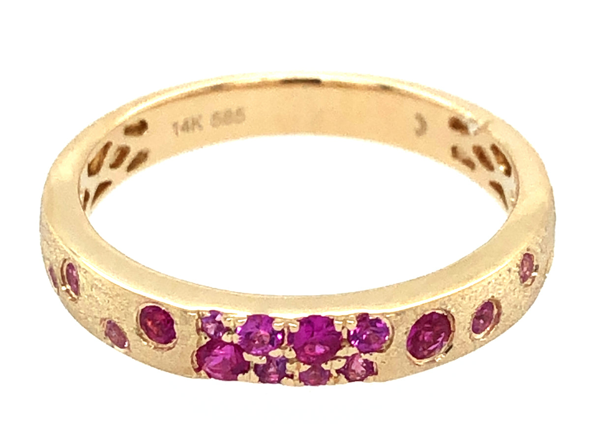 Pink Sapphire Ruby Narrow Flush Set Ring