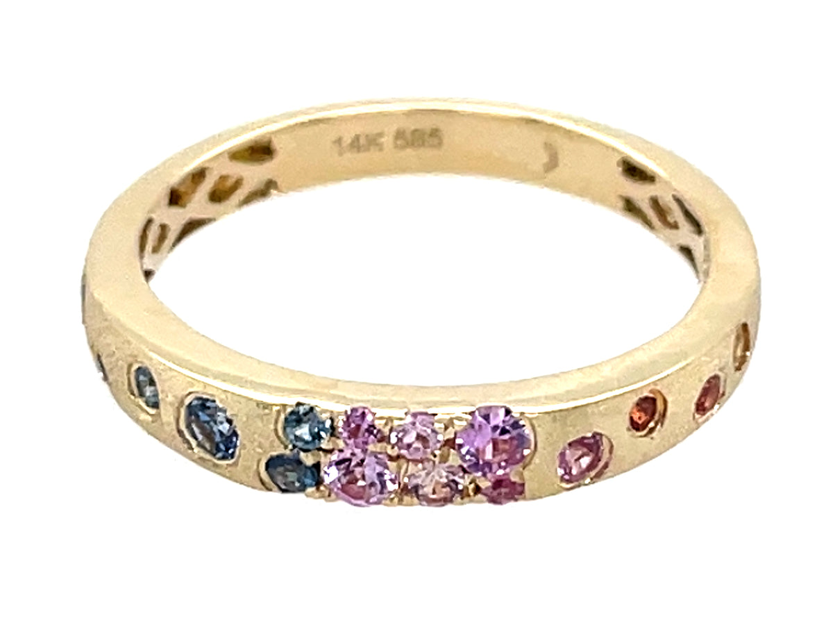 Rainbow Sapphire Pastel Tsavorite Narrow Ring, 3.1mm, Satin Finish, 14ky (H/U/N) C=0.37