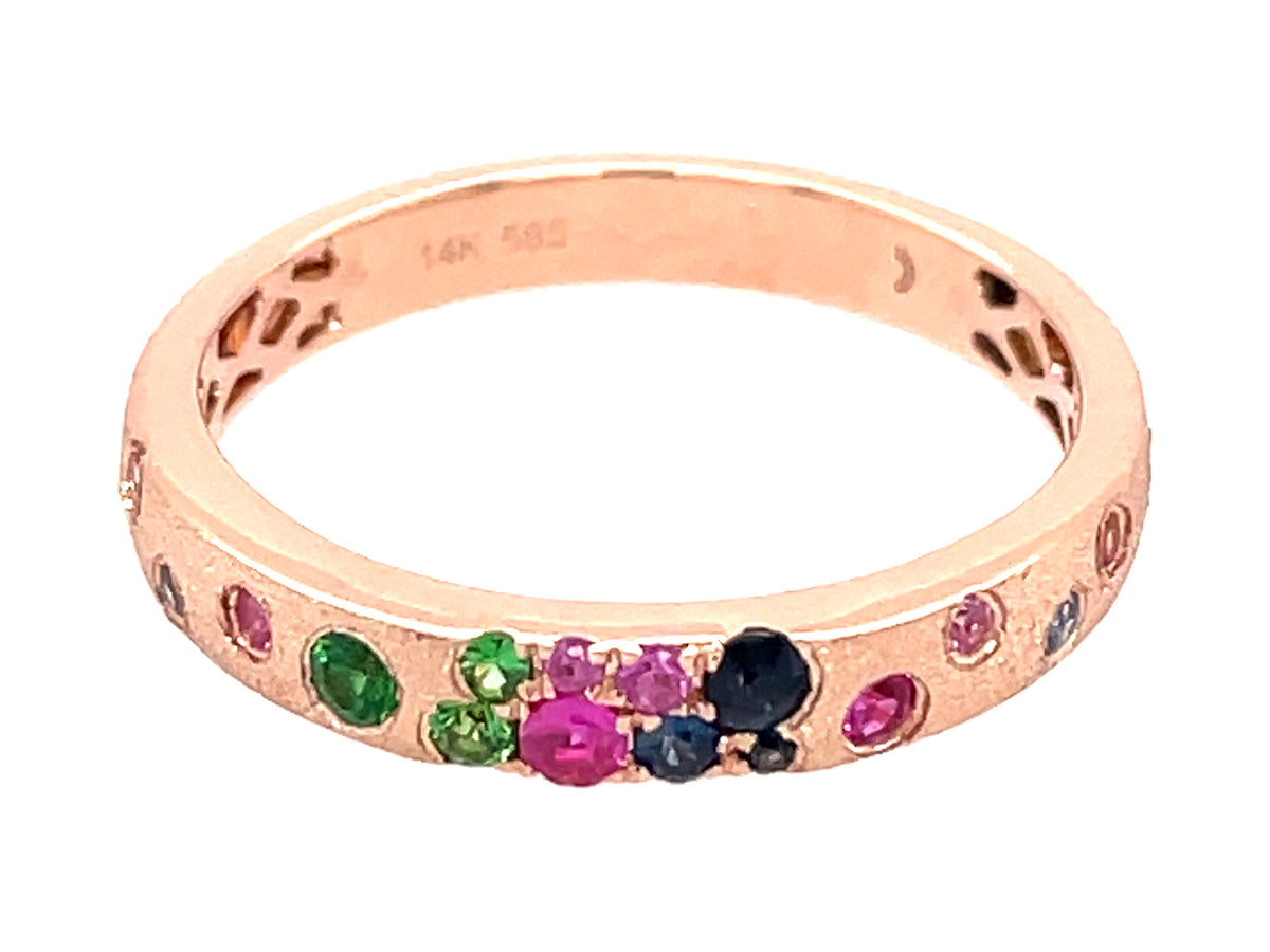 RAINBOW SAPPHIRE, RUBY & TSAVORITE FLUSH SET RING, 3.1MM, SATIN FINISH