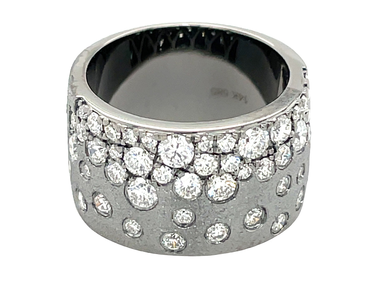 DIAMOND SCATTERED 10.5MM WIDE FLUSH SET CIGAR RING, SATIN FINISH