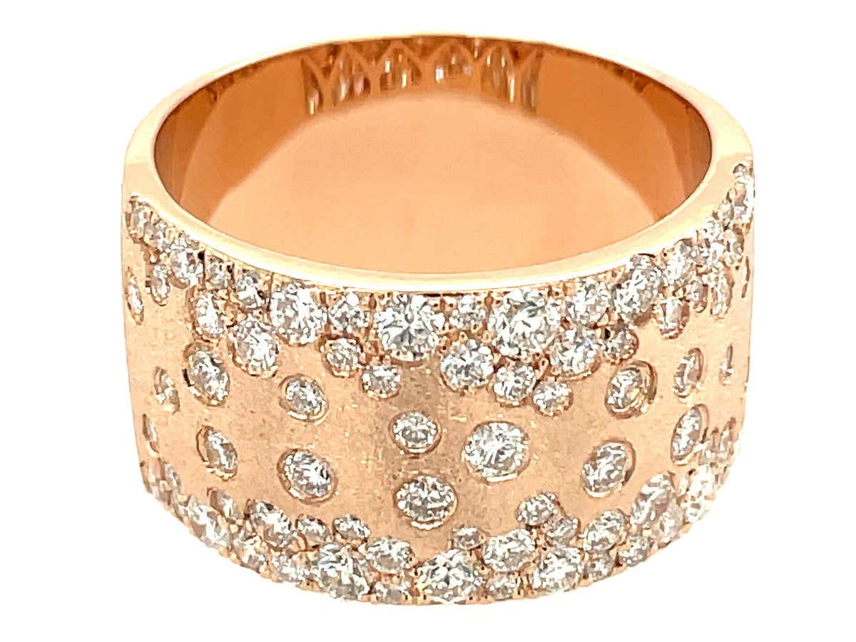 Diamond Scattered 12.3mm Wide Flush Set Cigar Ring, Satin Finish, 14kr (N)
