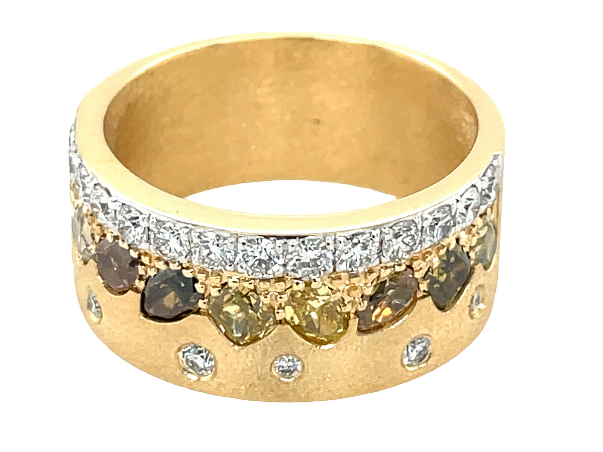 NATURAL FANCY COLOR & WHITE DIAMOND RING, 9MM, SATIN FINISH