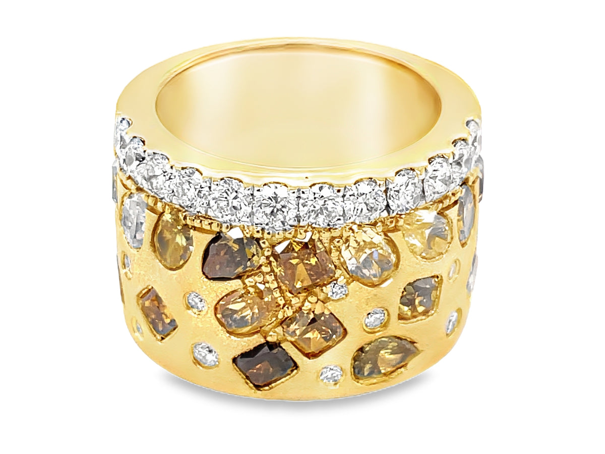 NATURAL FANCY COLOR & WHITE DIAMOND RING, 15MM, SATIN FINISH, SIZE 7