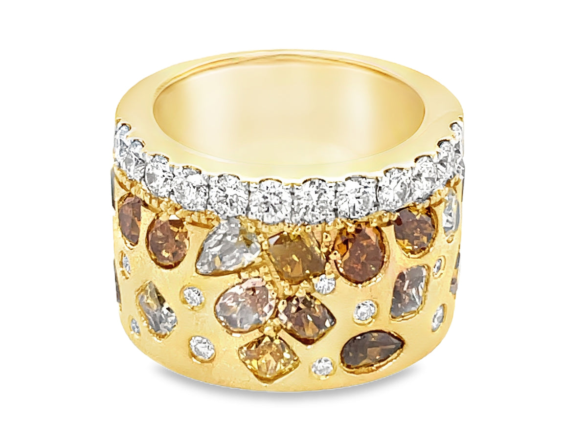 NATURAL FANCY COLOR & WHITE DIAMOND RING, 15MM, SATIN FINISH, SIZE 7