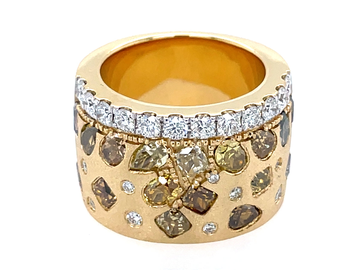 Natural Fancy Color White Diamond Ring, 15mm, Satin Finish, Size 7