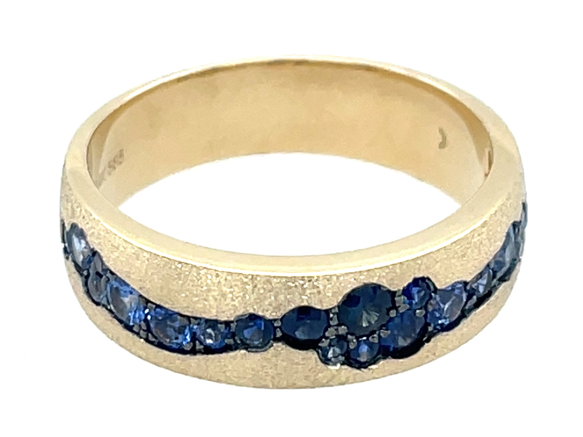 Sapphire Grooved Flush Set Ring, Satin Finish