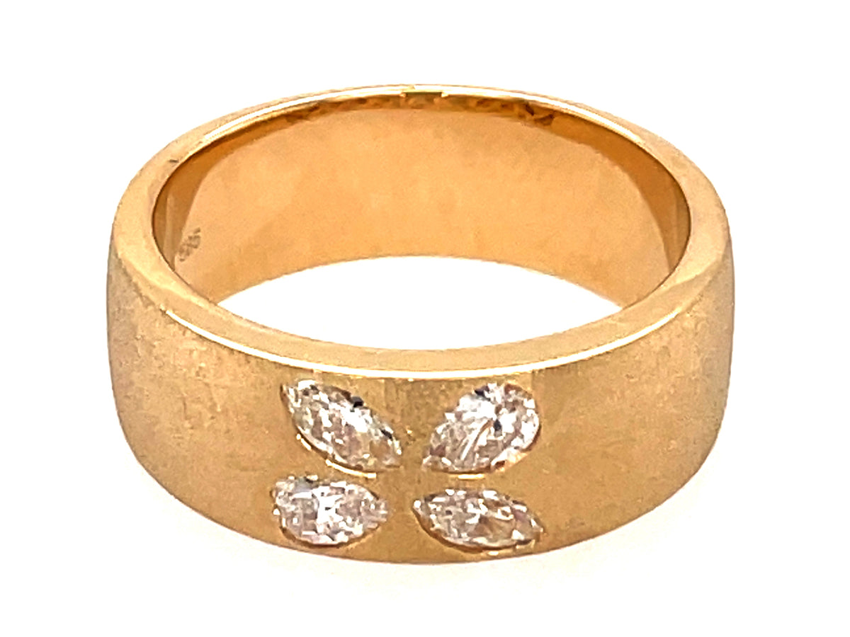 DIAMOND PEAR & MARQUISE FLUSH SET FLORETTE CIGAR BAND RING, SATIN FINISH