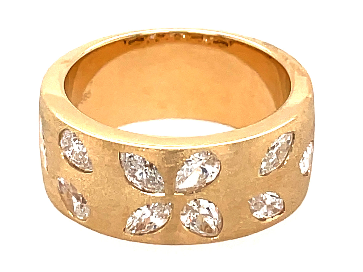 Diamond Pear Marquise Flush Set Cigar Band Ring, Satin Finish