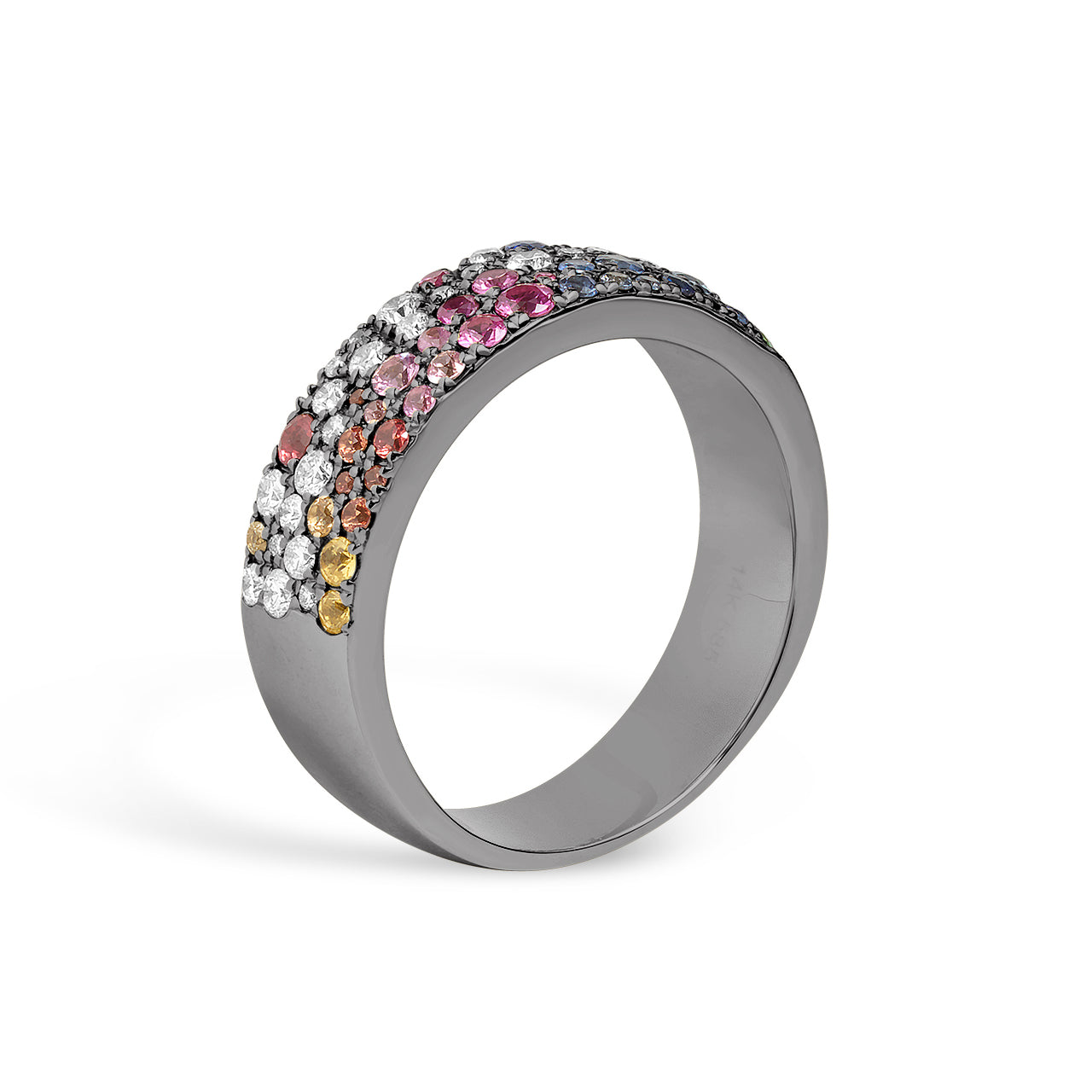 Rainbow Sapphire & Diamond Pave Confetti 5.8mm Cigar Band