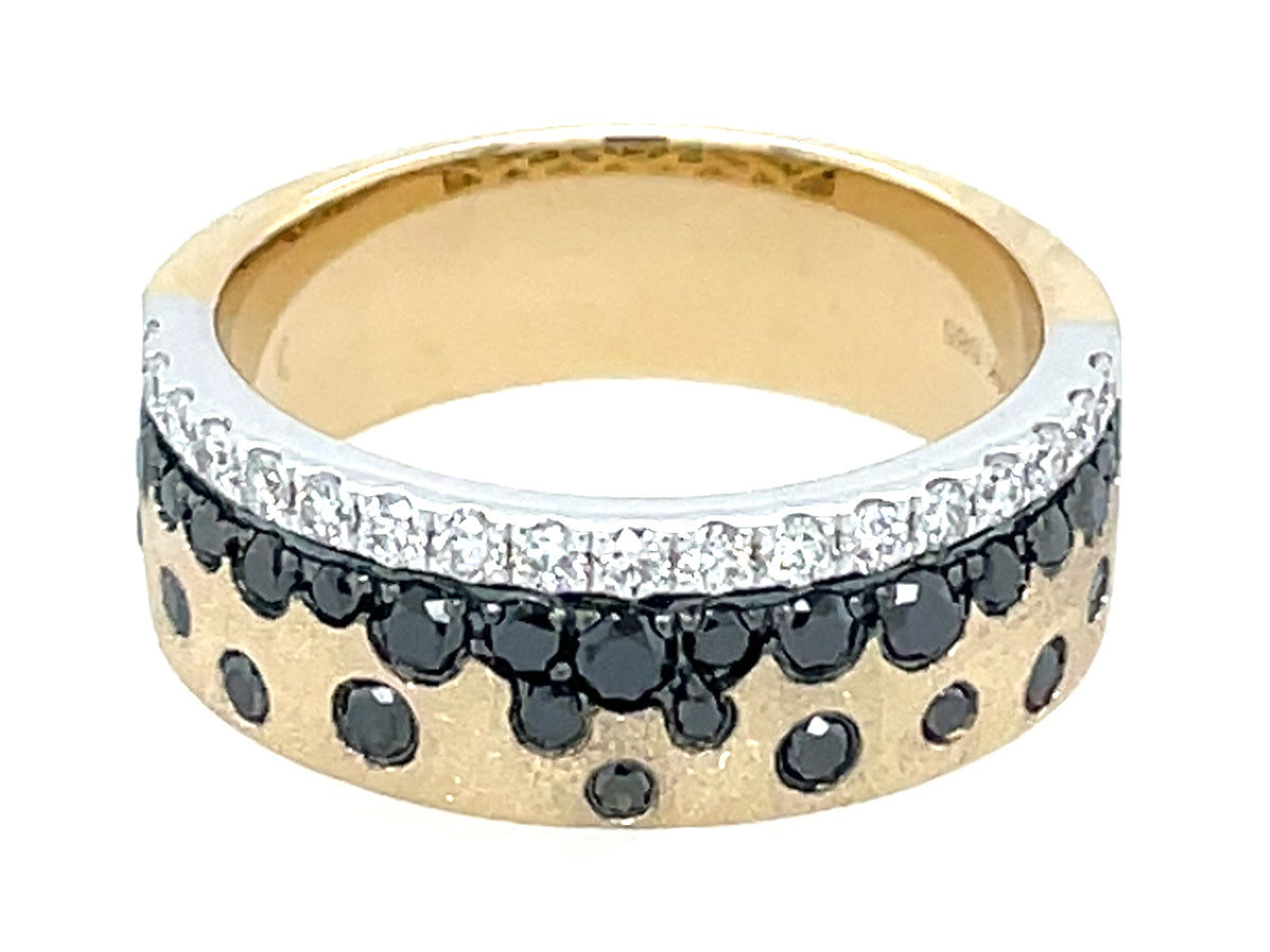 Black White Diamond Edge Confetti Ring, 6.9mm, Satin Finish
