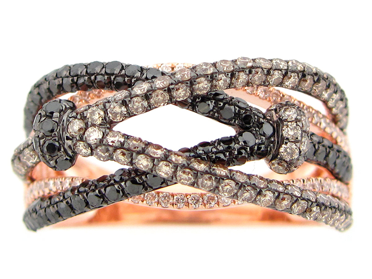 BLACK, BROWN & WHITE DIAMOND RING, 14KR (R/N)