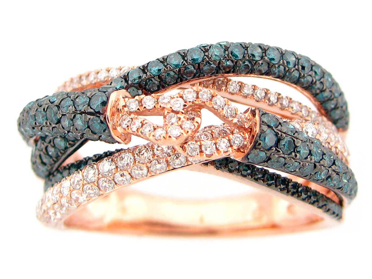IRR BLUE & WHITE DIAMOND RING, 14KR (R)
