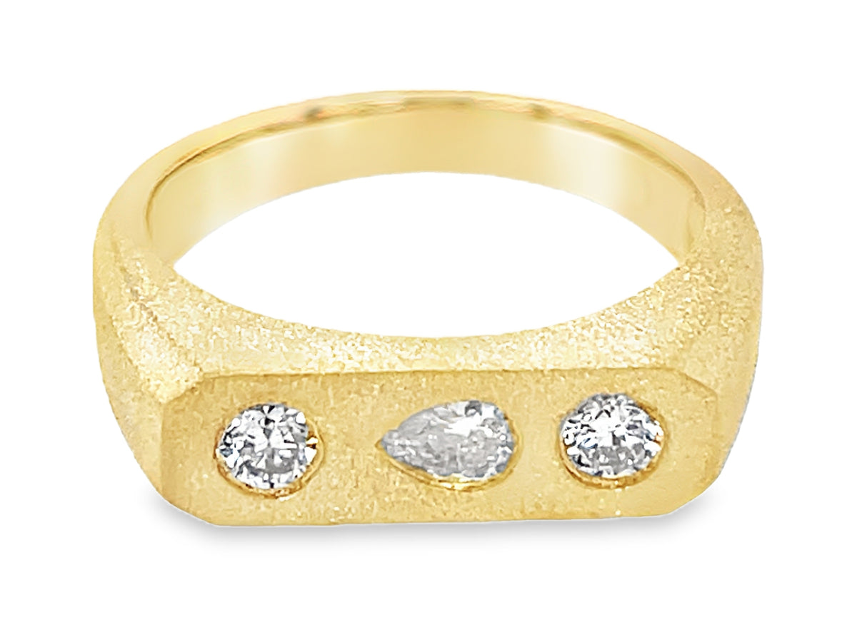 DIAMOND ROUNDS & PEAR FLAT BURNISH SET TRIO RING, SATIN FINISH