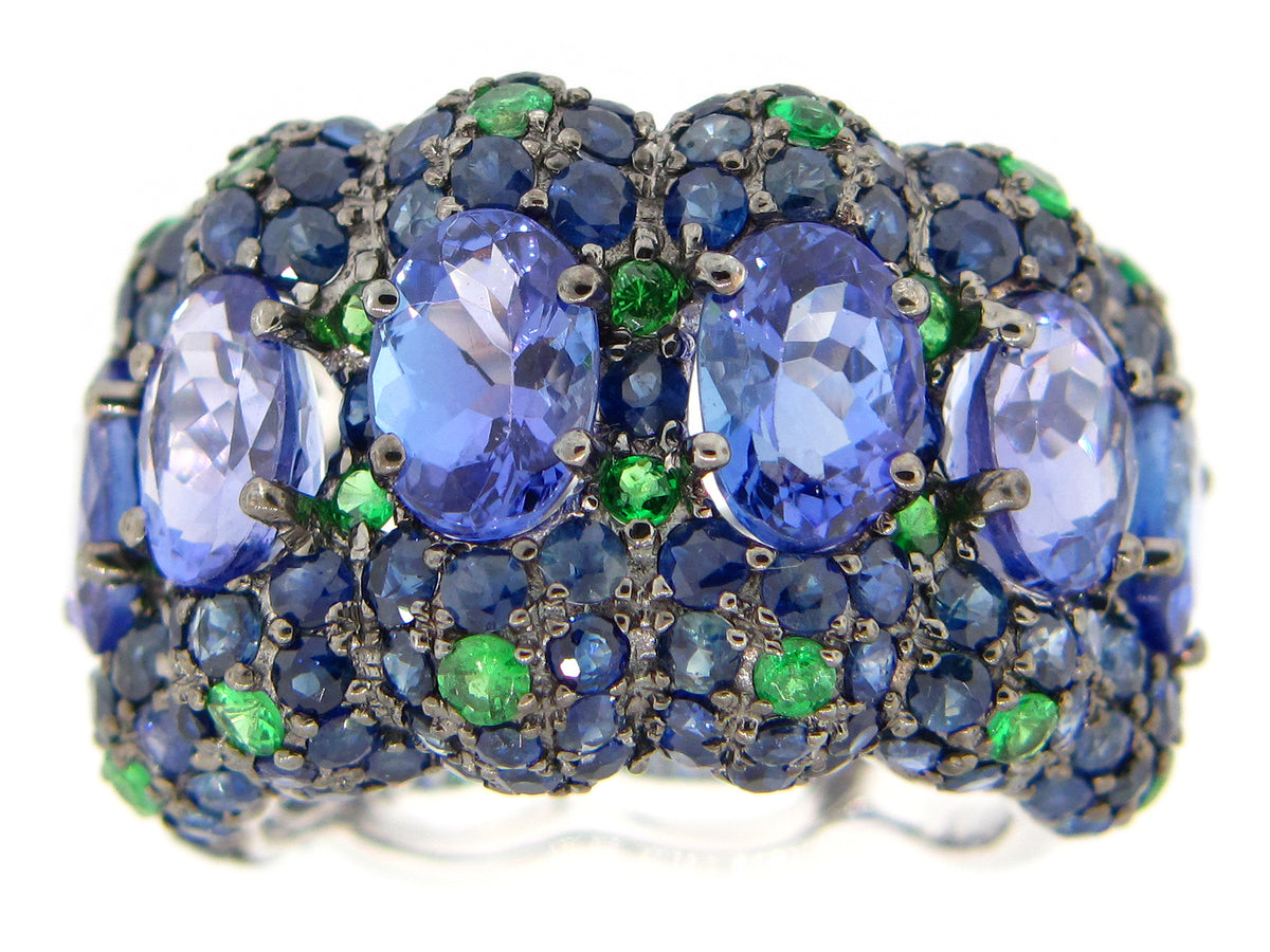 TANZANITE, SAPPHIRE & TSAVORITE RING, 18KW (H/N)