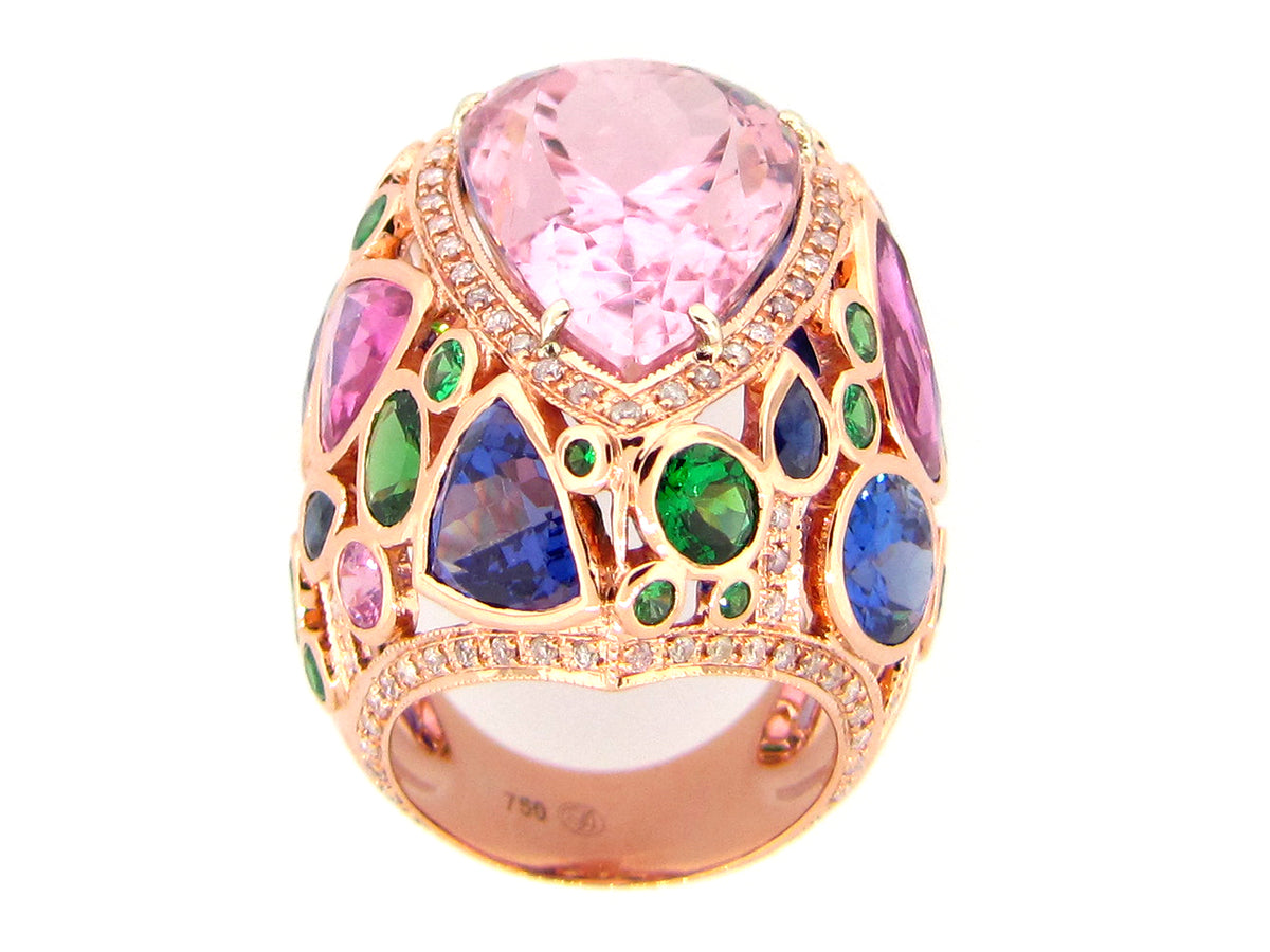 KUNZITE, DIAMOND, TSAVORITE, SAPP, TANZANITE & PINK SAPP, 18KR (H/N)