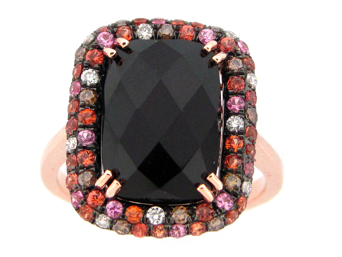CHB BLACK ONYX, BROWN & WHITE DIA, PINK & OR SAPP RING, 14KR(D/H/N)
