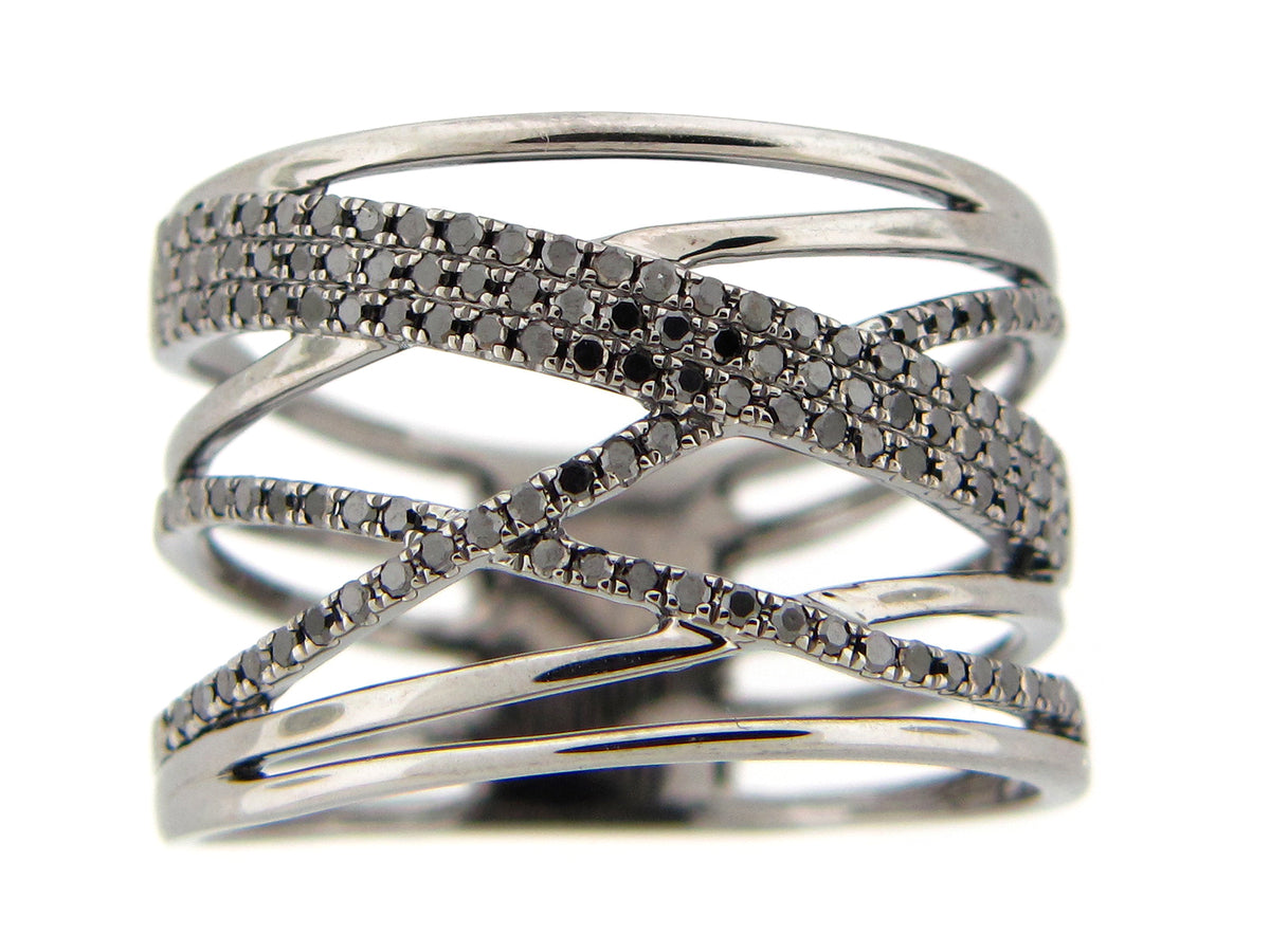 BLACK DIAMOND MULTI STRAND RING, 14K BLACK FINISH (R)