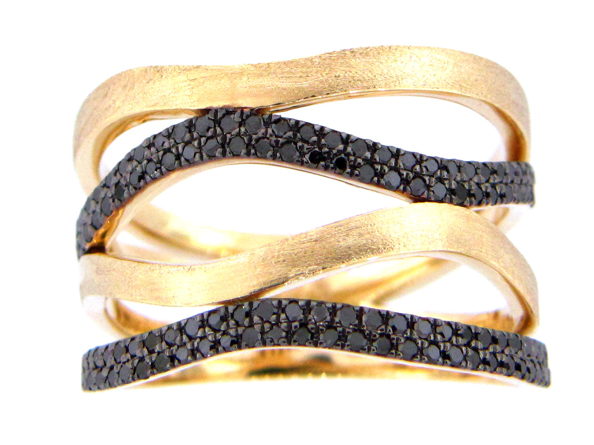 BLACK DIAMOND WAVE RING, 14KY (R)