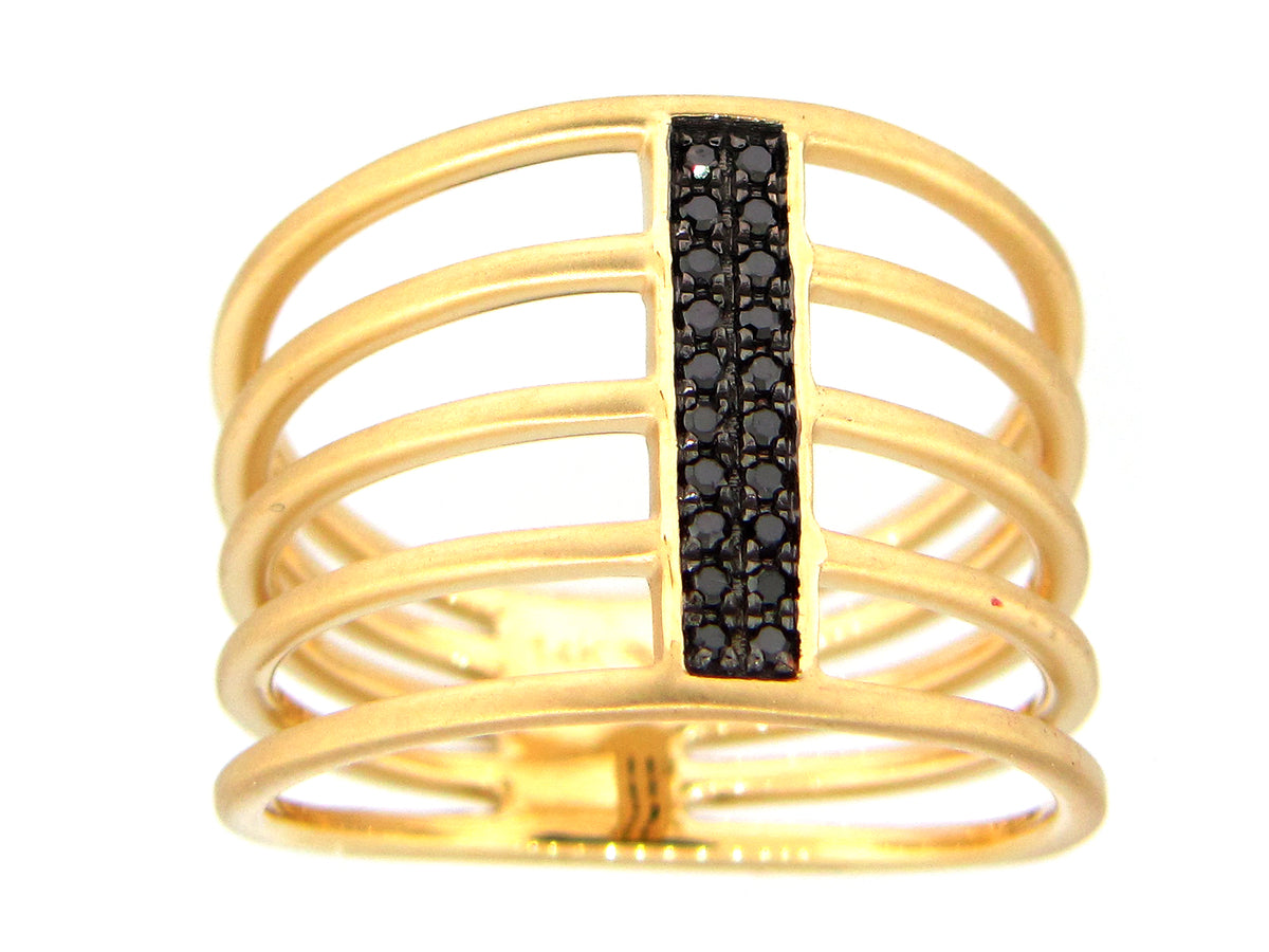 BLACK DIAMOND 5 STRAND RING, 14KY, SATIN FINISH (R)