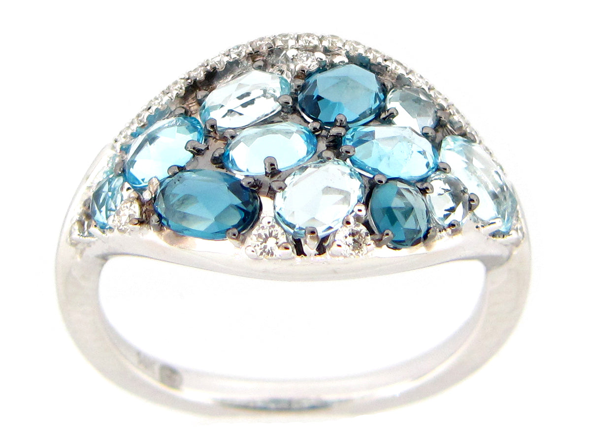 BLUE TOPAZ & DIAMOND RING, 14KW (H)