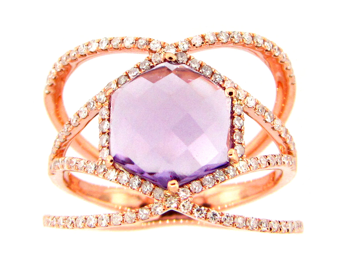 AMETHYST & DIAMOND RING, 14KR (H)
