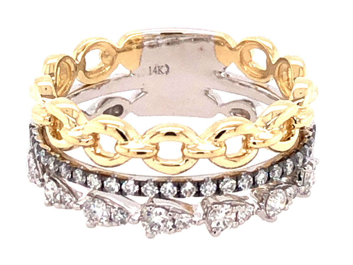 DIAMOND LINK STACK RING, 14KWY/PARTIAL BLACK FINISH, (N)