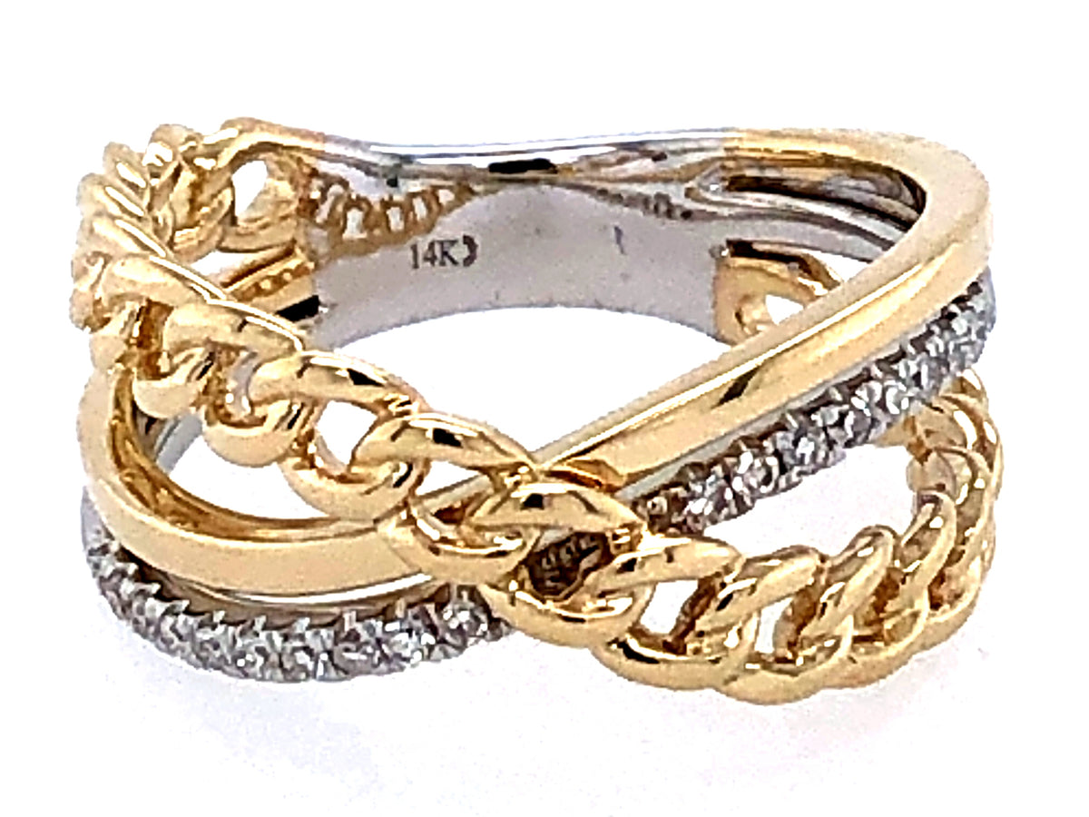 DIAMOND LINK BYPASS RING, 14KWY (N)