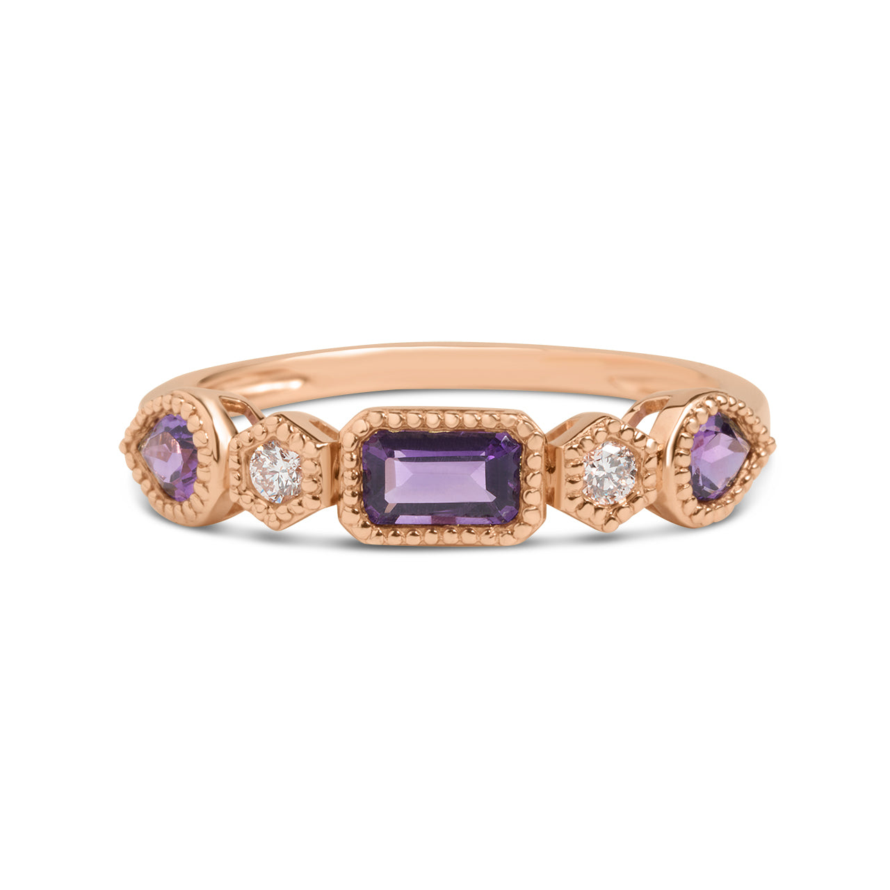 Amethyst & Diamond 5 Stone Band