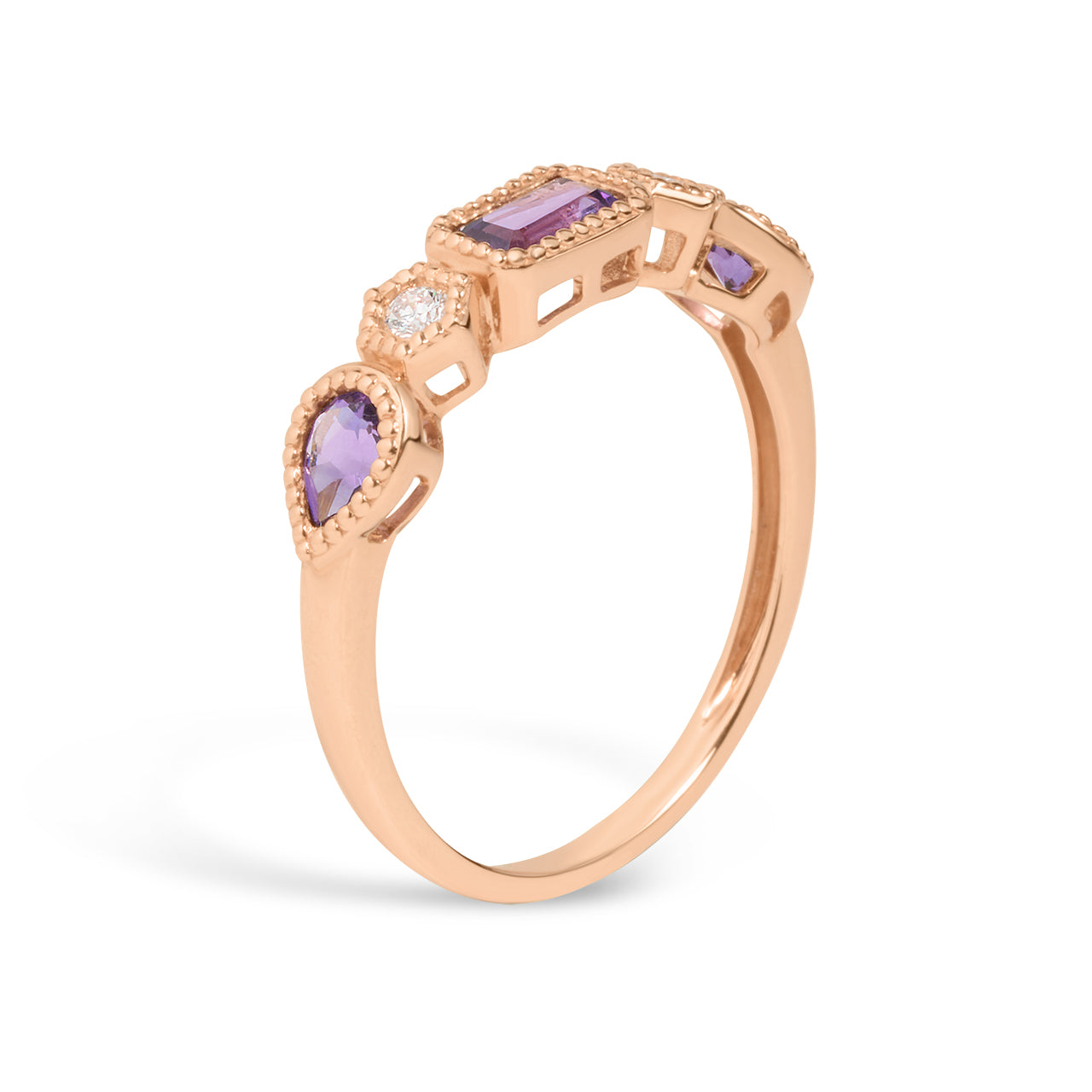 Amethyst & Diamond 5 Stone Band