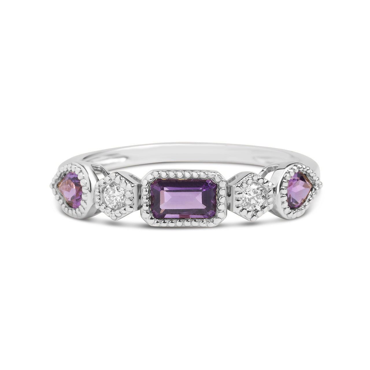 Amethyst & Diamond 5 Stone Band