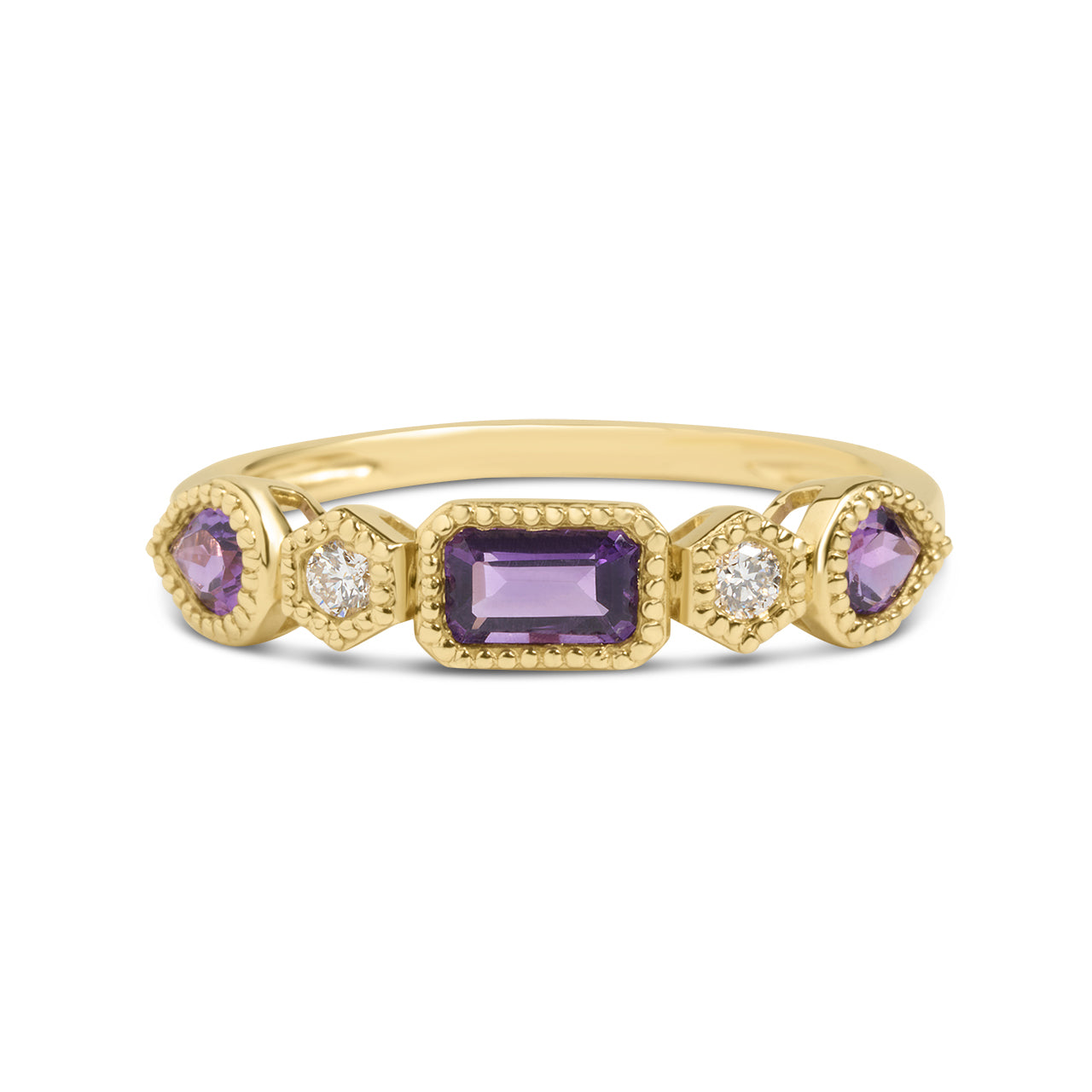 Amethyst & Diamond 5 Stone Band
