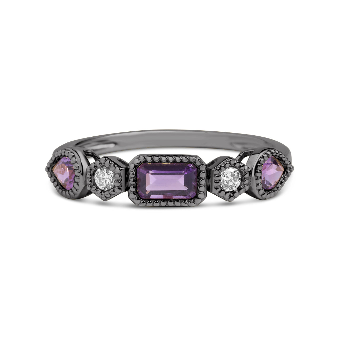 Amethyst & Diamond 5 Stone Band