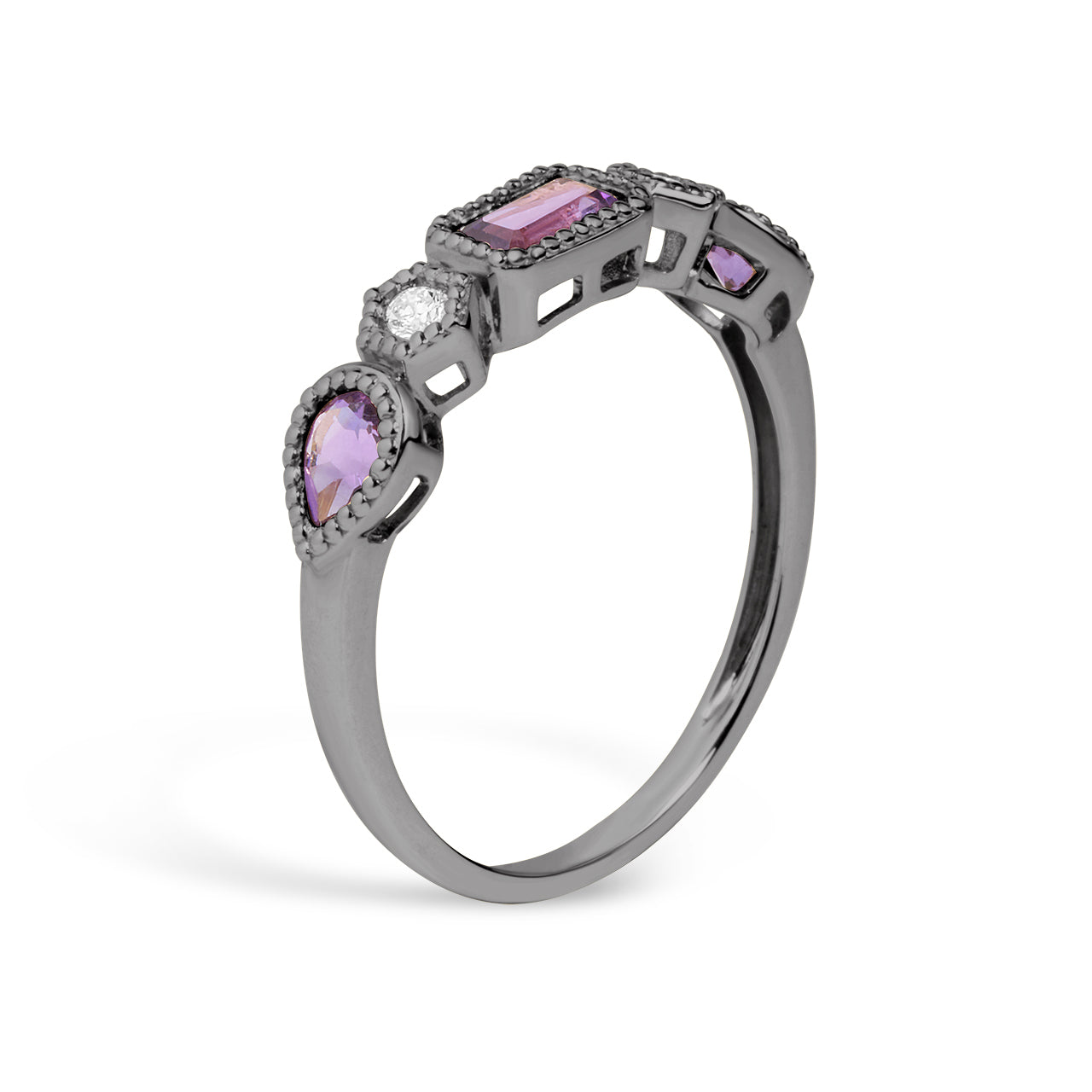 Amethyst & Diamond 5 Stone Band