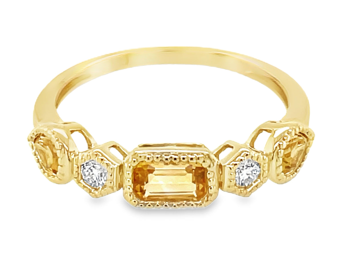 CITRINE & DIAMOND ALTERNATING 5 STONE RING