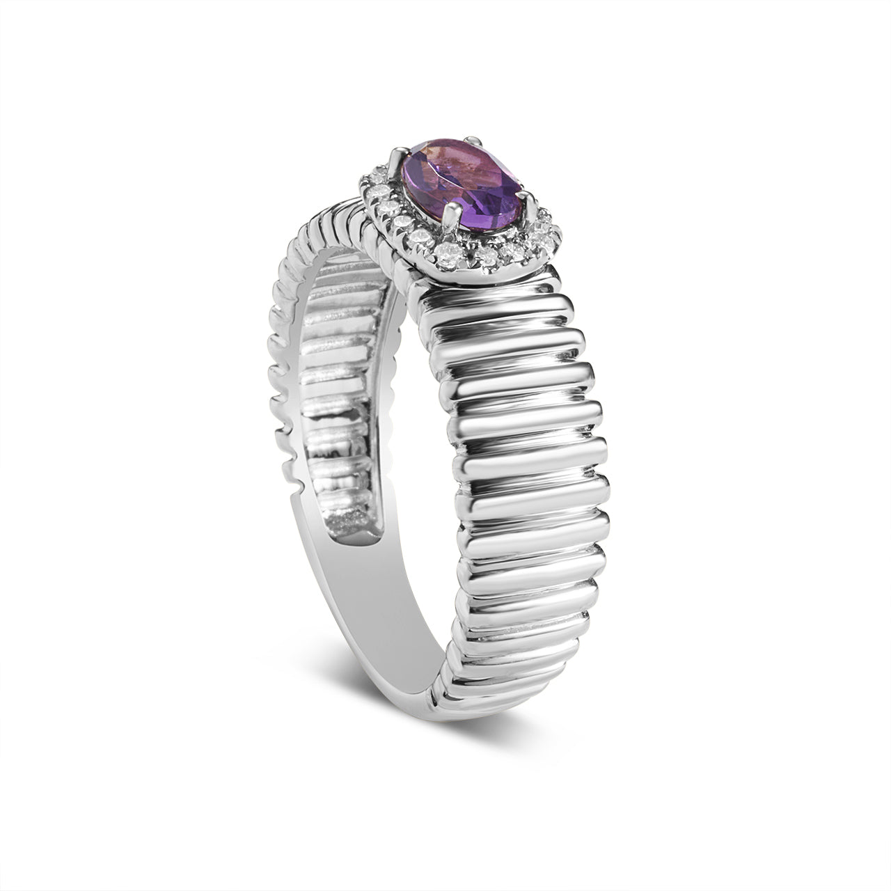 Amethyst & Diamond East-West Fluted Band