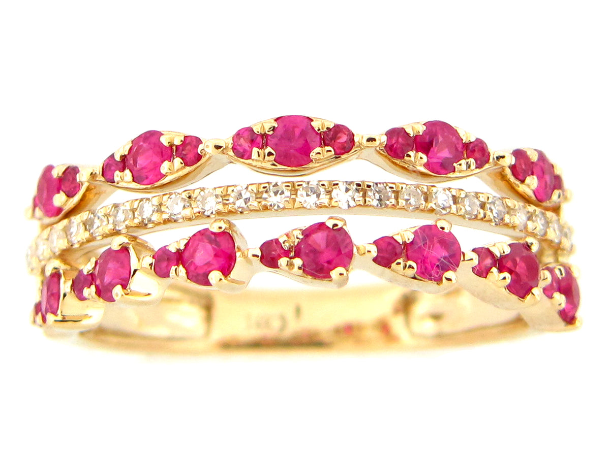 RUBY & DIAMOND RING, 14KY (H)