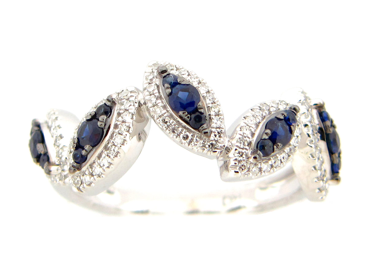 SAPPHIRE & DIAMOND MARQUISE CLUSTER PIVOTING RING, 14KW (H)