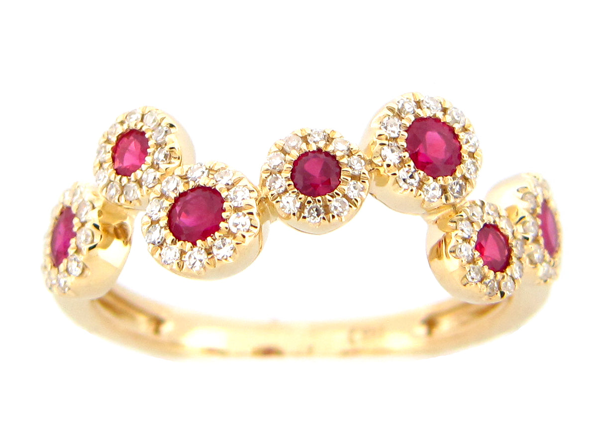 RUBY & DIAMOND ROUND PIVOTING RING, 14KY (H)