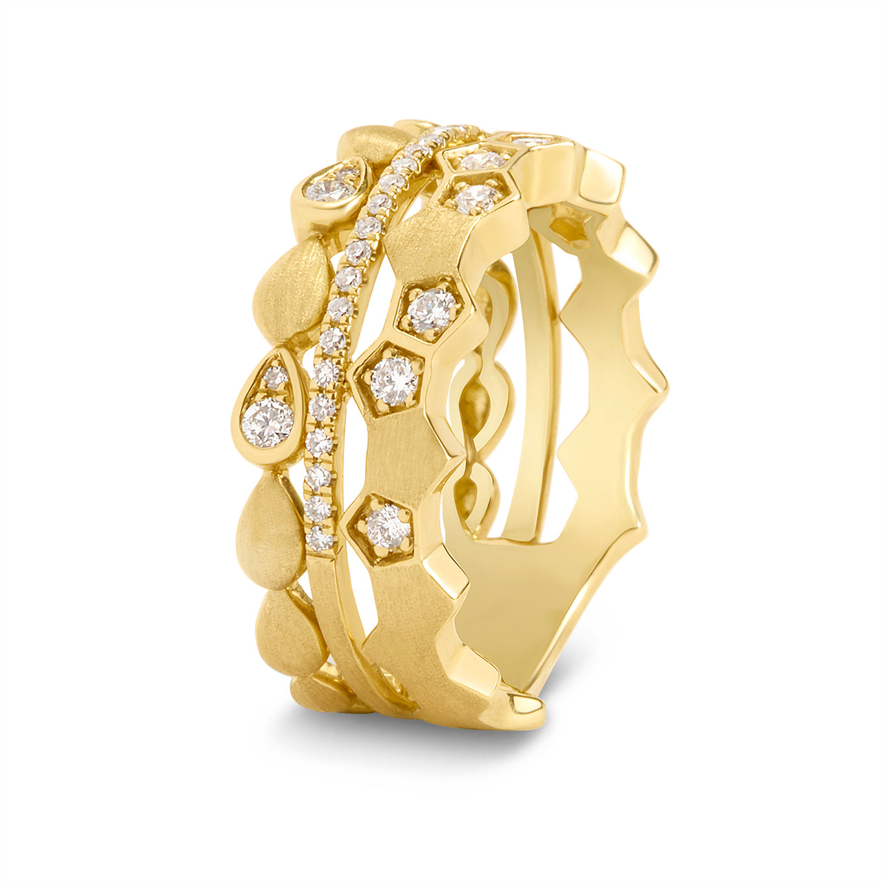 Diamond Honeycomb & Pear Stack Ring