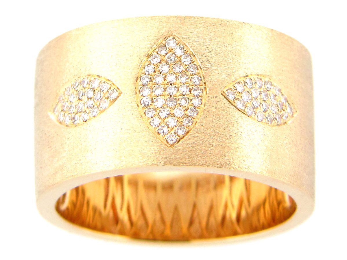 DIAMOND PAVE MARQUISE 3 FLUSH SET CIGAR BAND RING, 14KY (N)