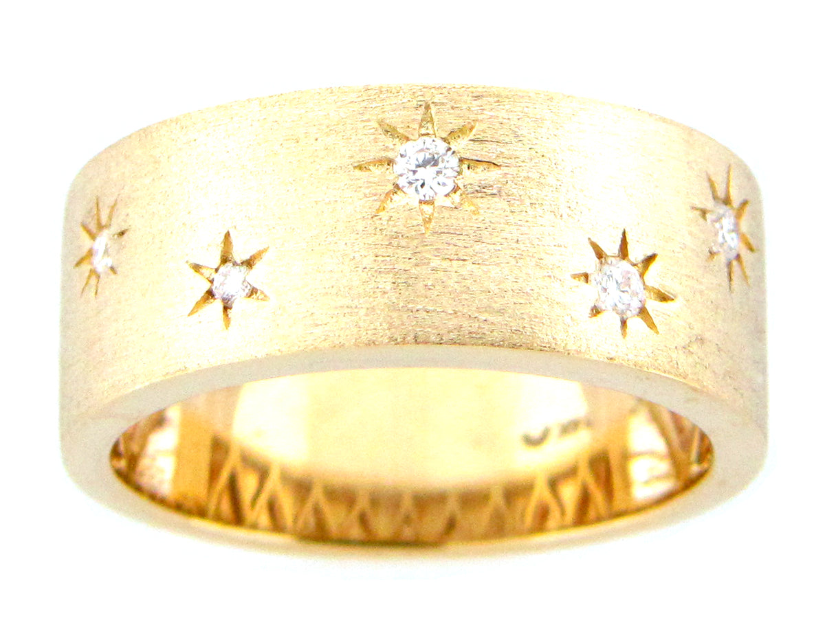 DIAMOND STARS CIGAR BAND RING, 8MM, SATIN FINISH, 14KY (N)