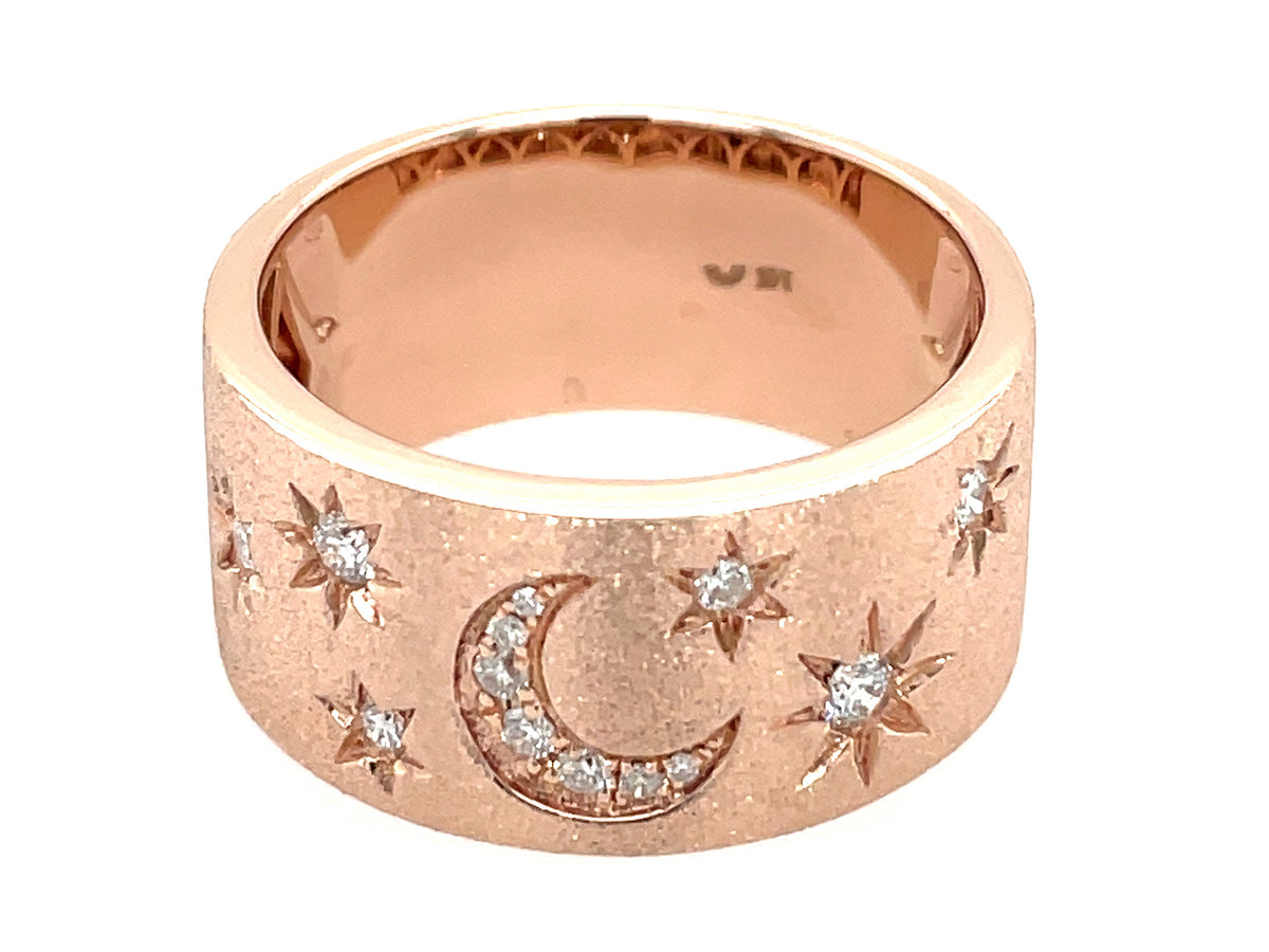 DIAMOND CRESCENT MOON & STARS CIGAR BAND RING