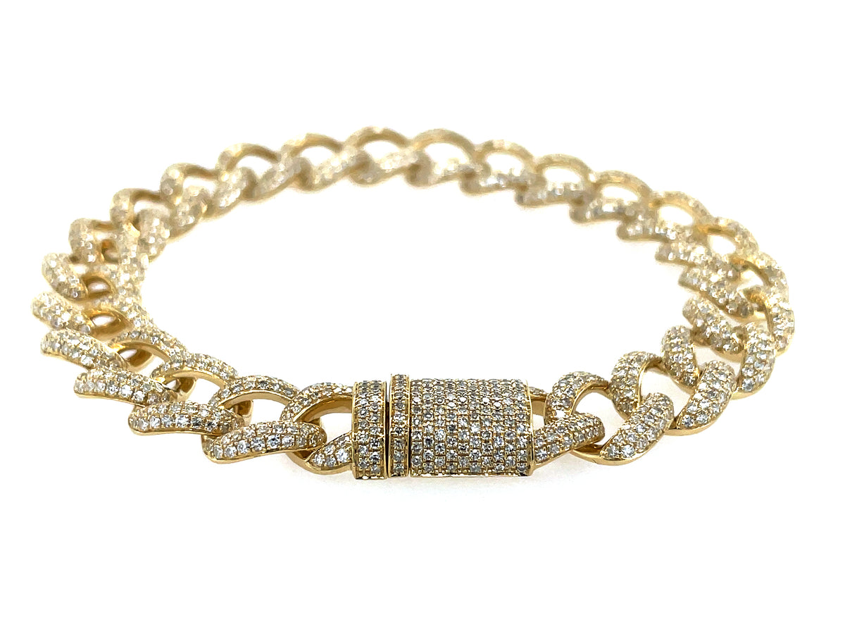 DIAMOND PAVE CLASP LINK BRACELET, 10.4MM, 7", 14KY (N)