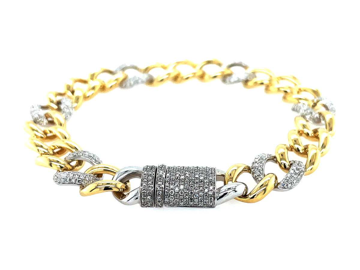 DIAMOND PAVE CLASP ALTERNATING LINK BRACELET, 10.4MM, 7", 14KWY (N)