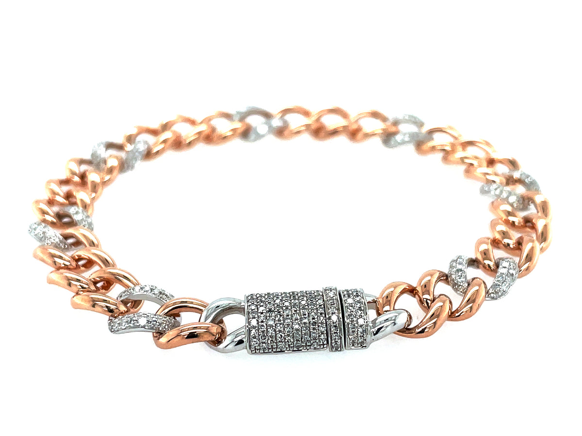 DIAMOND PAVE CLASP ALTERNATING LINK BRACELET, 8.3MM, 7", 14KWR (N)