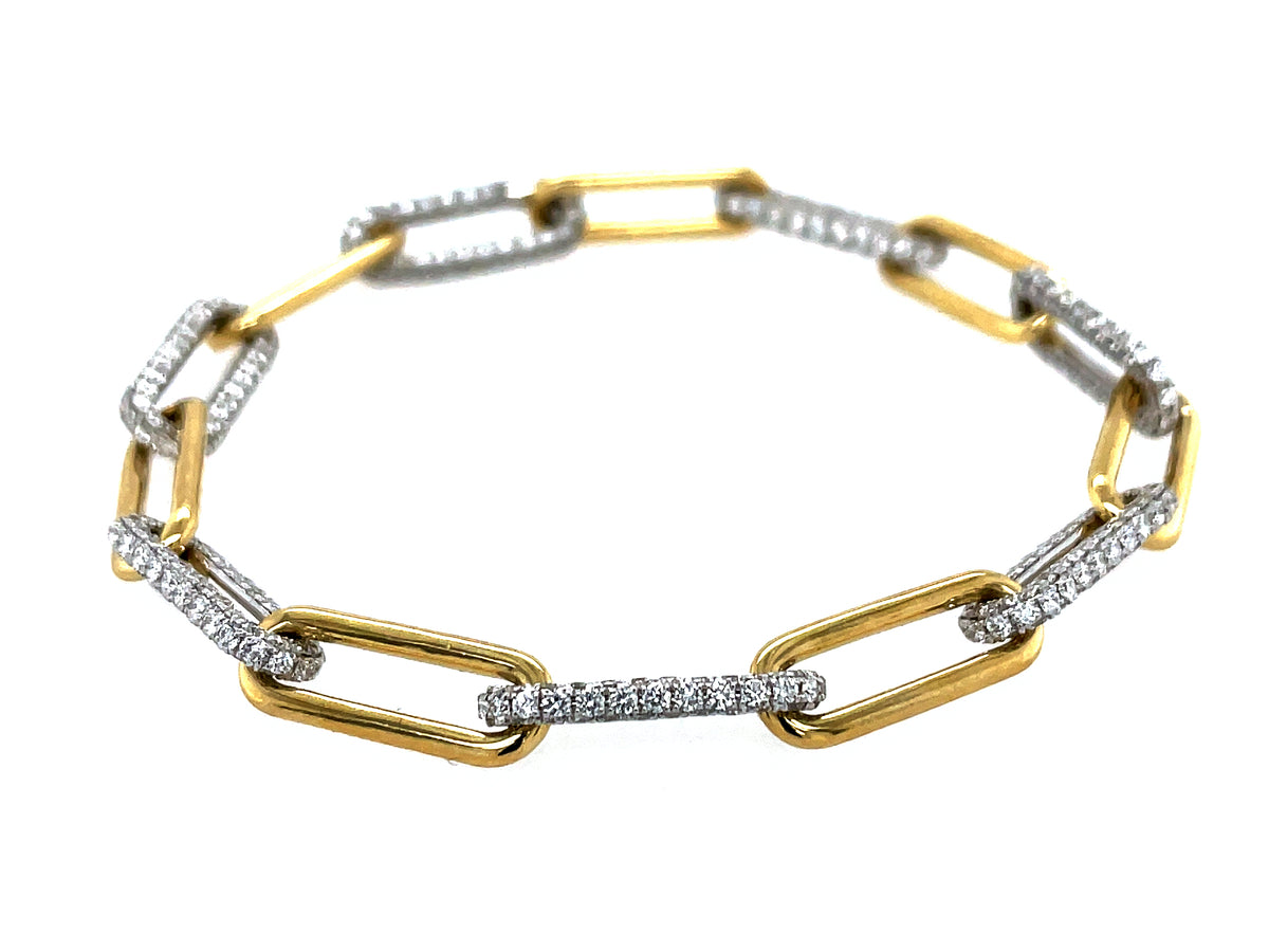 DIAMOND PAVE PAPERCLIP BRACELET, 14KWY (N)