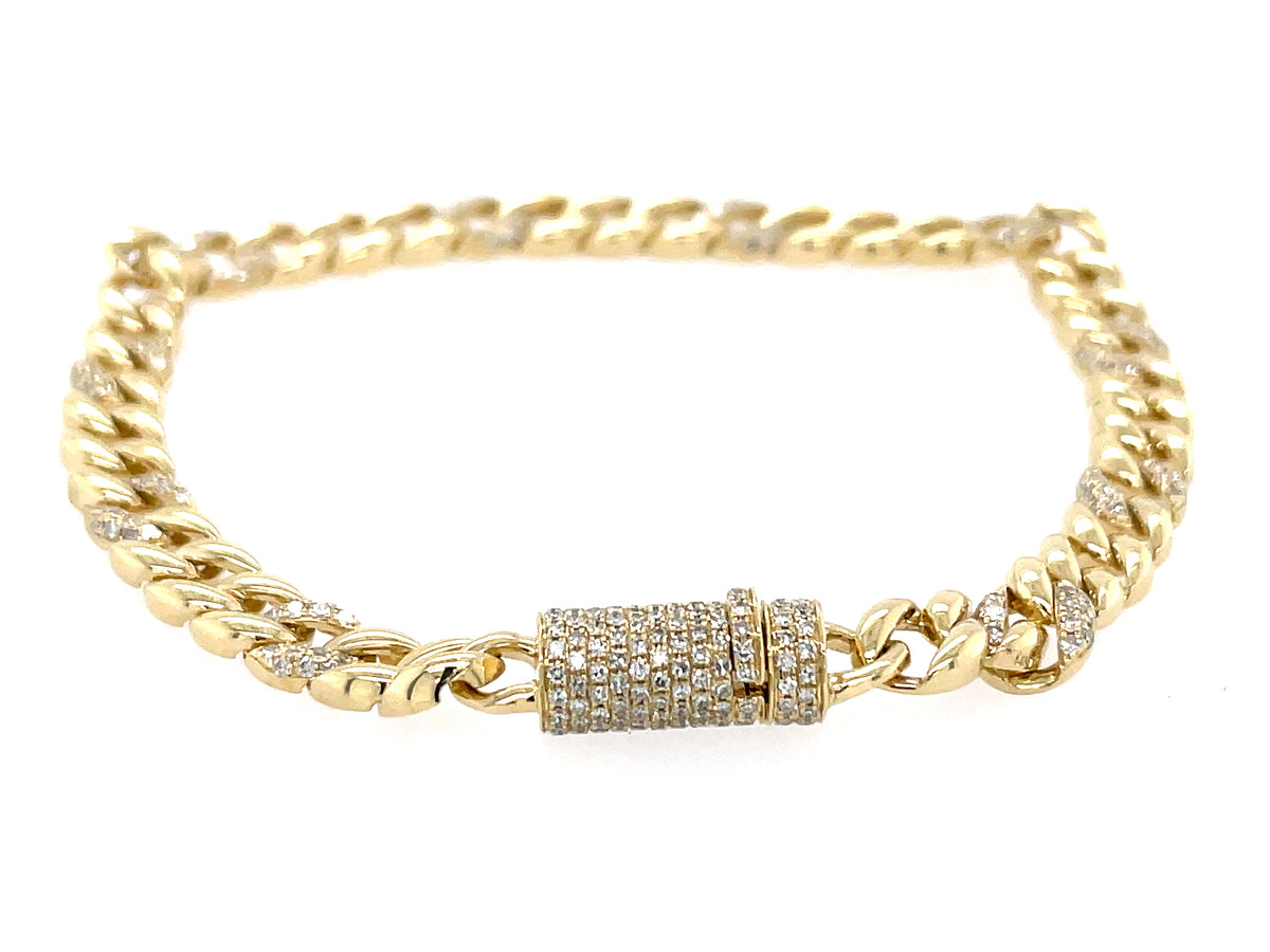 DIAMOND PAVE LINK CYLINDER CLASP BRACELET