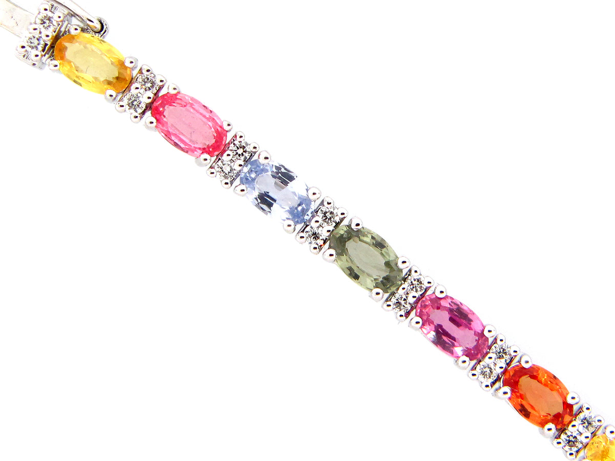 FANCY SAPPHIRE & DIAMOND BRACELET, 14KW (H/U)