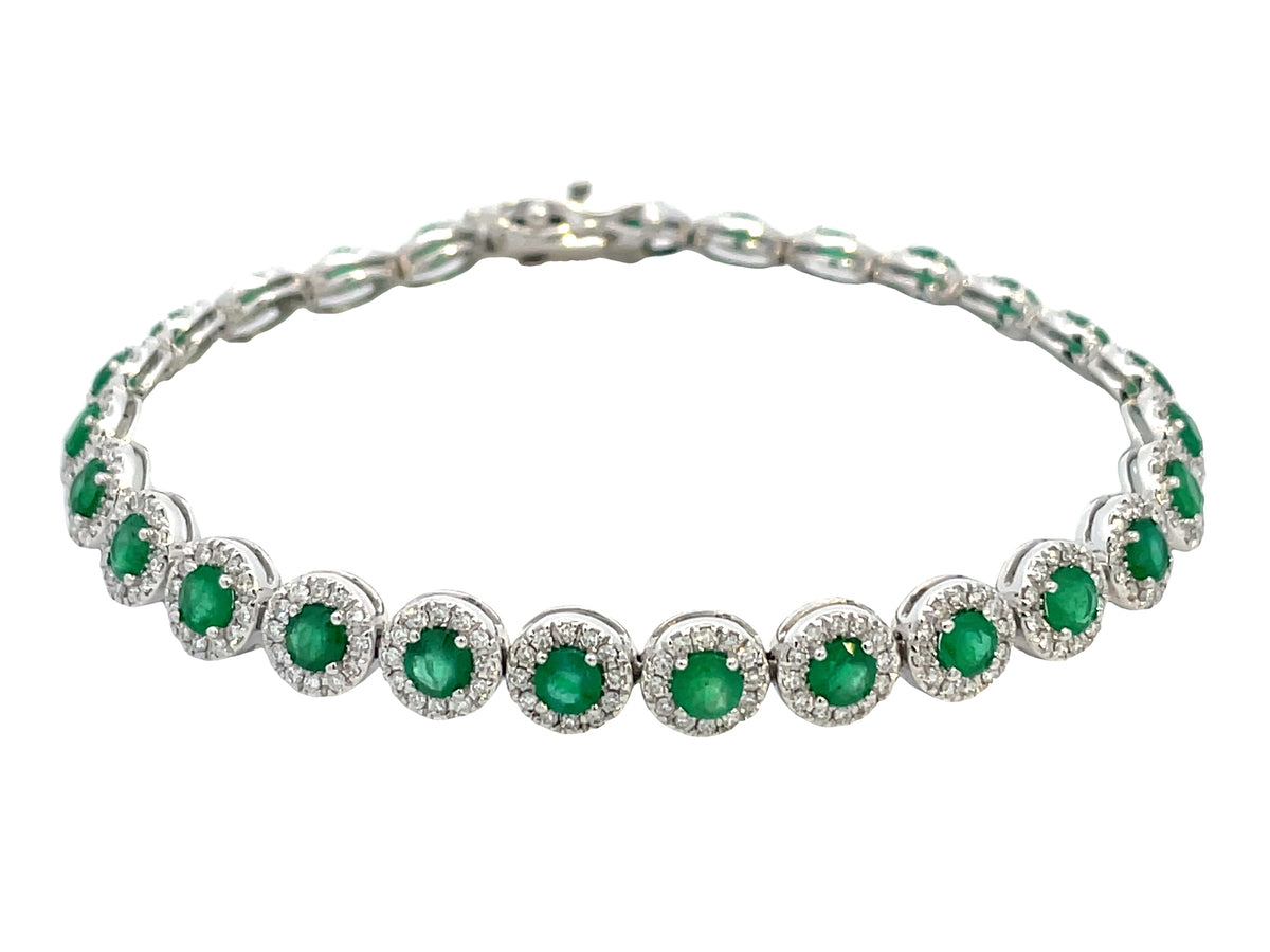 EMERALD ROUNDS & DIAMOND HALO BRACELET